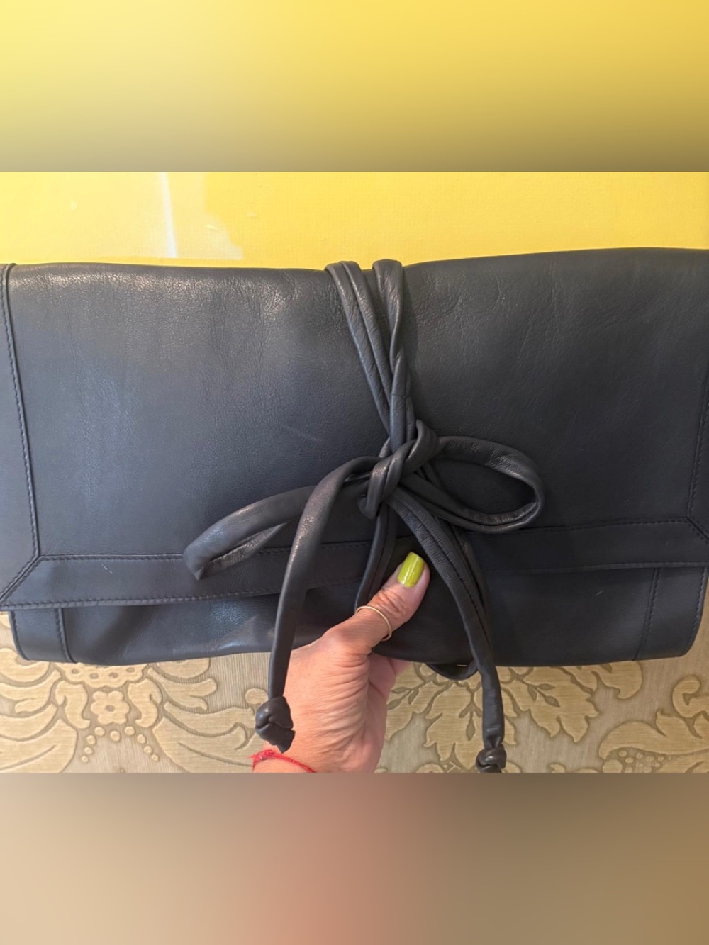 Barneys New York Black Leather Knot-Front Wristlet Clutch